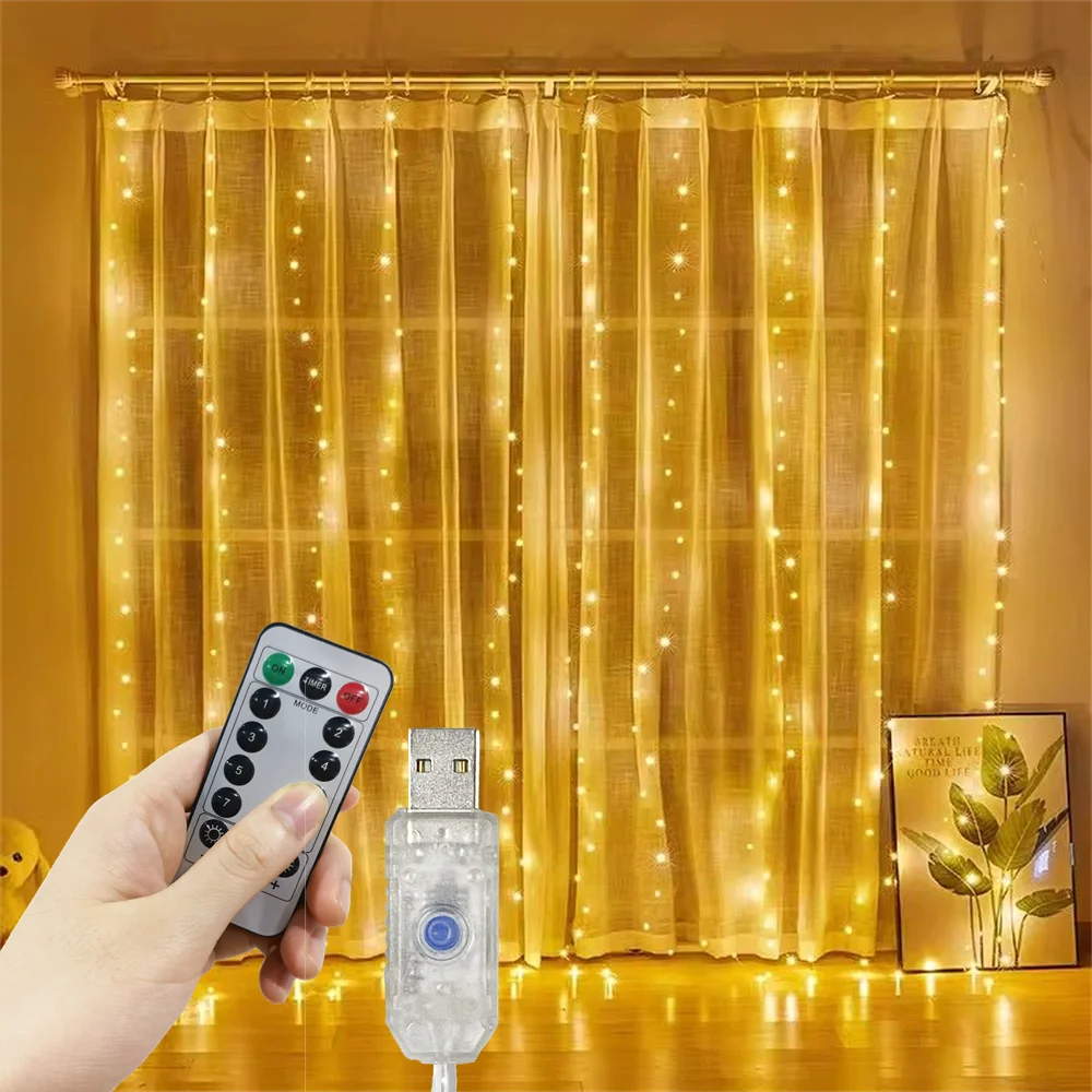 3/6M 8 Mode USB Curtain String Lamp Holiday Decor Party Birthday Wall Decoration LED Garland Wedding Fairy Light Christmas Light