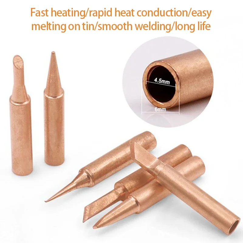 5PCS Copper Iron Tip I/B /K/2.4D/3C Set 900M-T Welding Tip Head Tools Inside Hot Bare Copper Electric Soldering Iron Tools