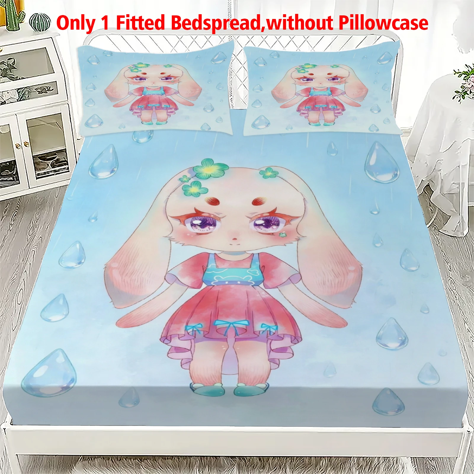 3pcs Fitted Sheet Set Soft Fluff Town Lulu-Sleepy Bunny Breathable Fitted Sheet Set for Home Decor with 2 Pillowcases For Kids