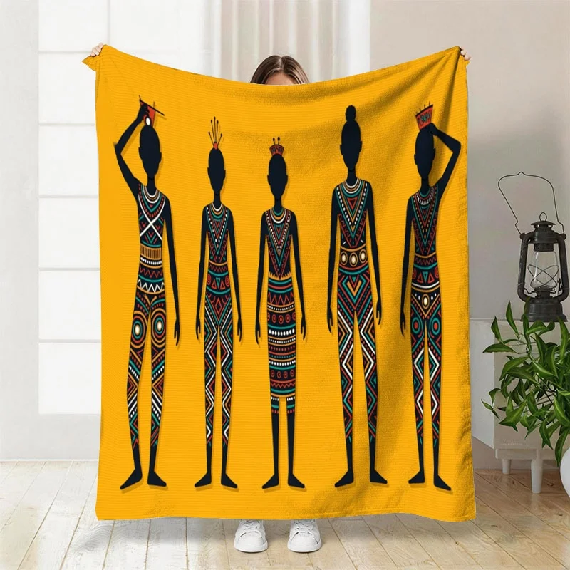 Traditional African Tribe Flannel Throw Blanket Ethnic Figure Art Soft Warm Blanket for Couch Bed Home Decor Gift Ideas Now