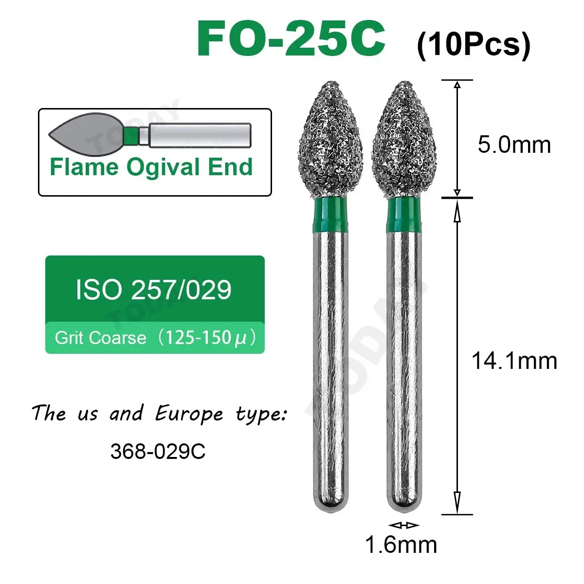 JOMO ทันตกรรม Bur Diamond Burs Taper รอบและ Extra Fine มาตรฐานทันตกรรมเจาะความเร็วสูง Bur 1.6 มม.10 ชิ้น