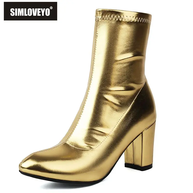 SIMLOVEYO 2024 Luxury Women Ankle Boots Round Toe Block Heels 10cm Zipper Big Size 44 45 46 Fashion Dating Party Short Booties