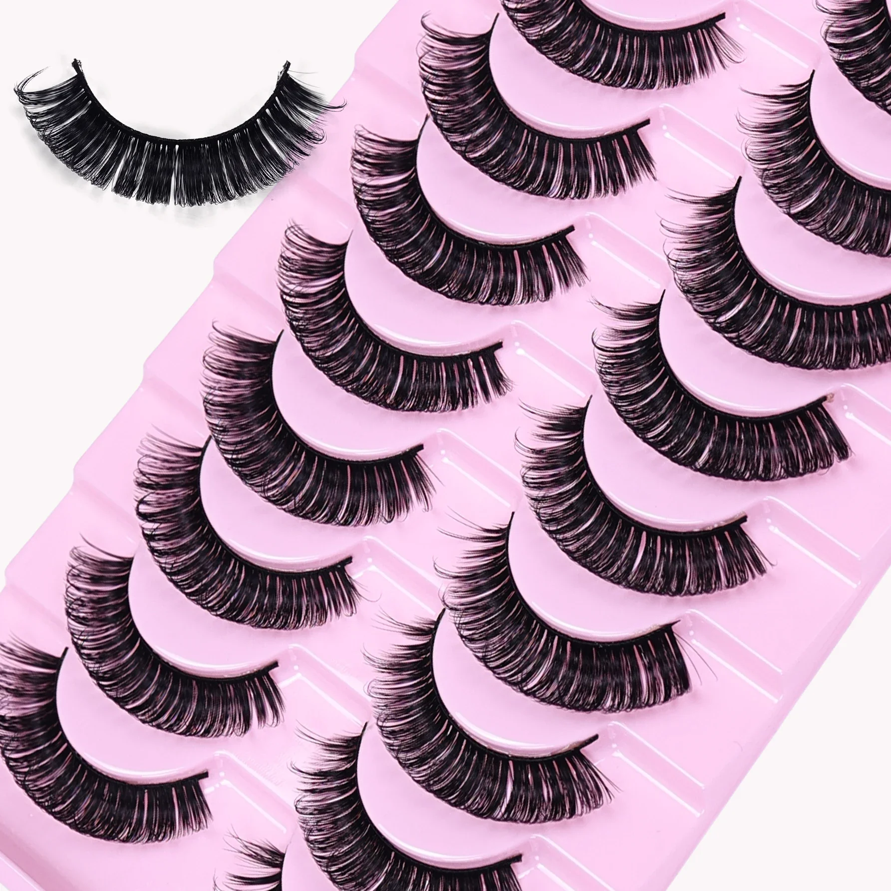 10Pairs Lashes D Curl 10-16mm Russian Lashes 3D Fake Eyelashes Reusable Fluffy Russian Strip Lashes