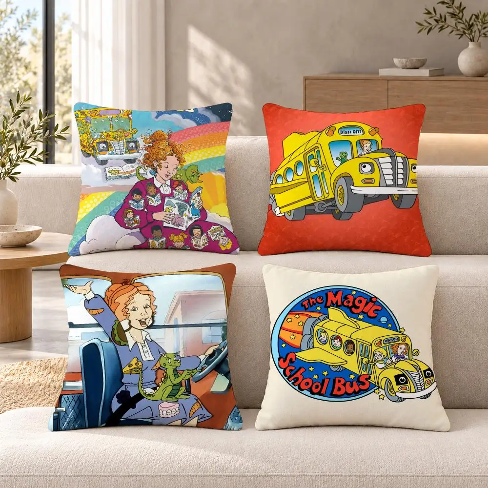 Cartoon Cute Kids T-The Magic School Bus Cushion Cover Soft Short Plush  throw pillow Sofa Bedroom Den Car Dorm Decor Gifts