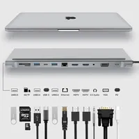 12-in-1 Type-C HUB 4K Docking Station PD Laptop Docking Stations MST Dual Monitor Dual HDTV VGA RJ45 SD TF for Laptop MacBook