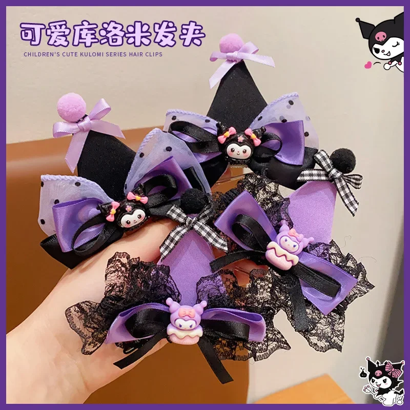 1Pairs Children's Kuromi Princess Ear Headband Sanrios Lolita Hair Accessories Girl Cartoon Cosplay Jk Bow Hairpin Headdress