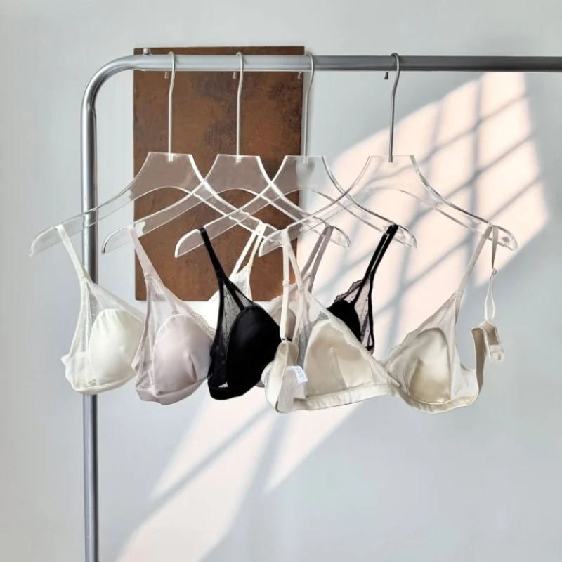 Birdtree,Women Silk Bras, 93%Silk 7%Spandex, Triangle Cup, Wire Free, Lace Padded Bra, 2025 New Cozy Intimates, Black B57513JF