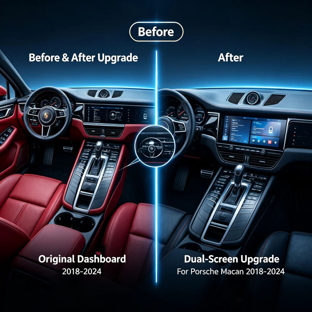 For Porsche Macan 2018-2024 12.3 Inch Dual Screen PCM5.0 Dual System Wireless CarPlay Android Auto HD Car Stereo