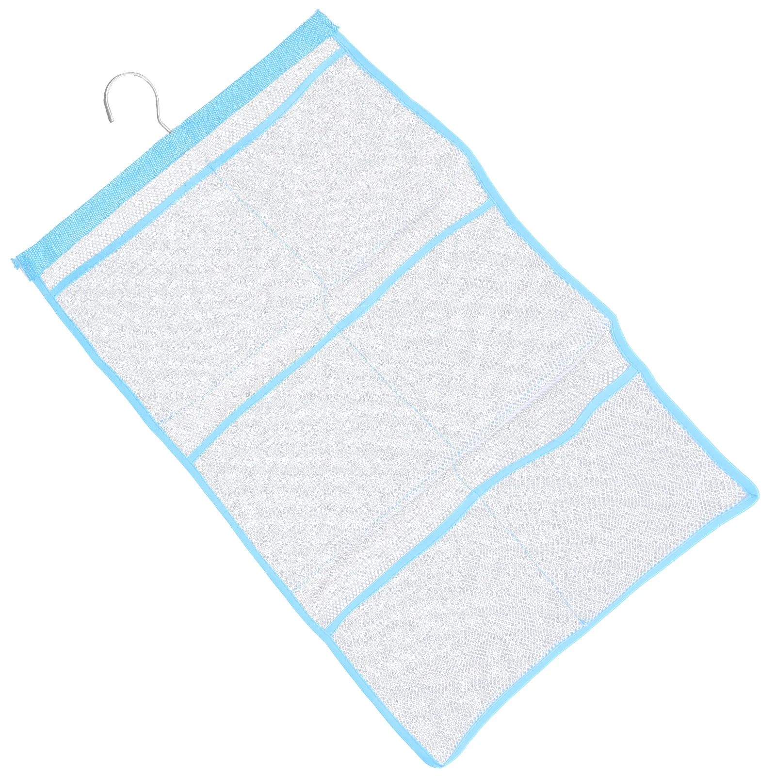 6 Storage Pockets Hanging Mesh Shower Space Saving Bathroom Accessories Quick Dry Bath Organizer with Single Hook (Sky-blue)