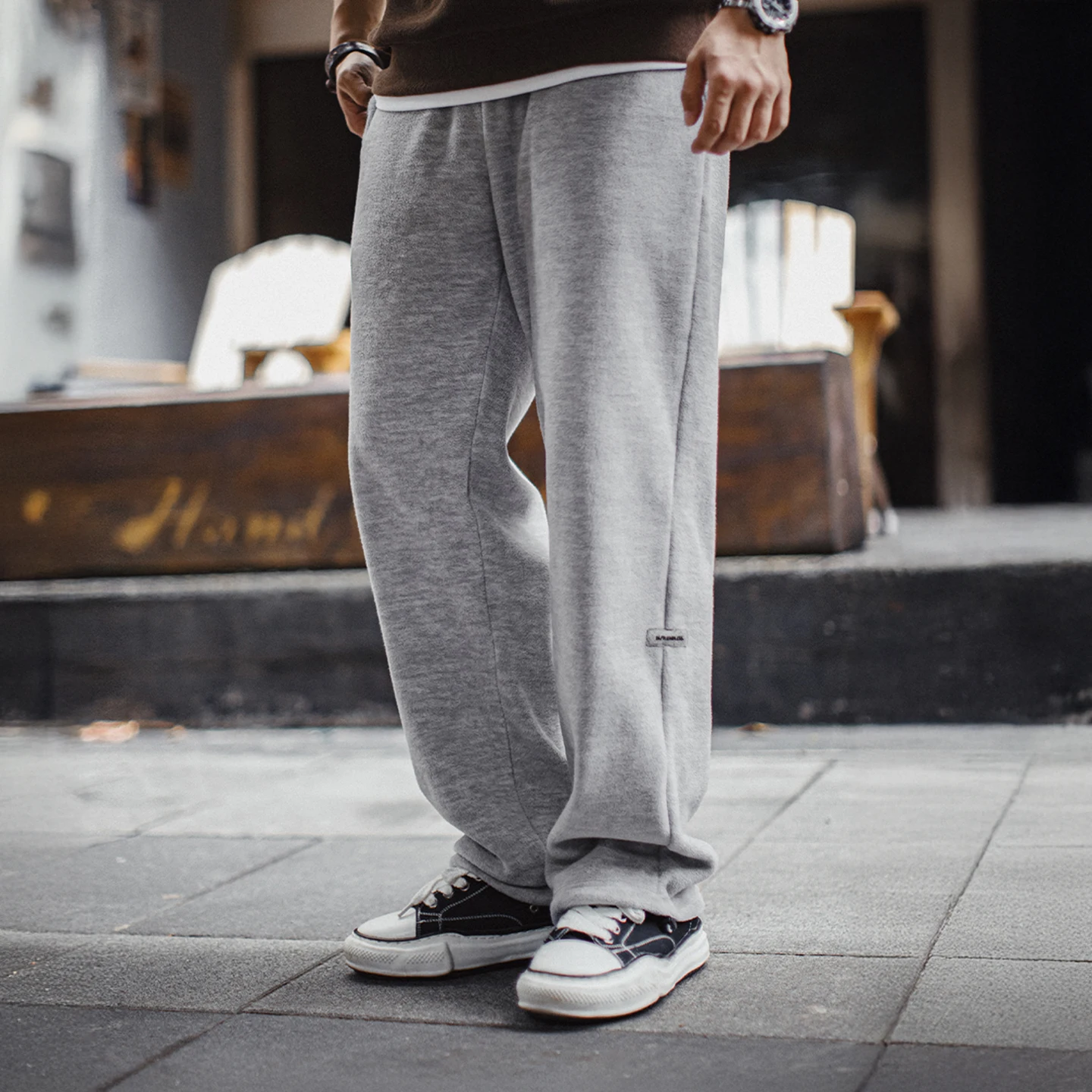 

Maden мужские серые спортивные штаны из матового флиса, прямые повседневные брюки на подкладке, теплые брюки с эластичной резинкой на талии и манжетами на осень-зиму