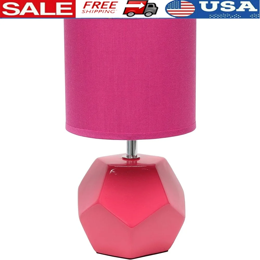 

Round Prism Mini Table Lamp with Pink Fabric Shade Ceramic Base E12 Bulb Rotary Switch Portable Home Decor Lighting 40W