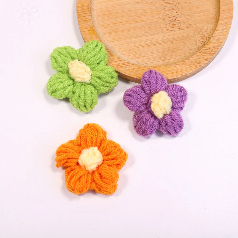 Knitting Crochet Flower Cloth, Pequena flor, Puff de algodão, Crochet Cloth, Hot Clothing Hairpin, 4cm, Acessórios decorativos, 15Pcs