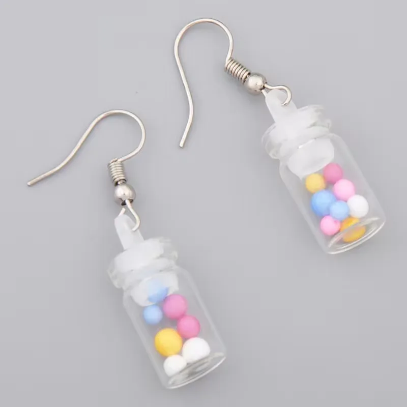 Fashion Resin Mini Bead Bottle Glass Bottle Pendant Earrings Personality Interesting Simulation Women's Jewelry Accessories Acce