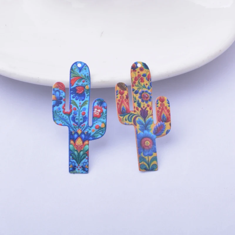 6 Stück AB8441 Neues Design Edelstahl Bunte Kaktus-Anhänger Bemalte Anhänger Schmuck Ohrring-Zubehör – Detail 3