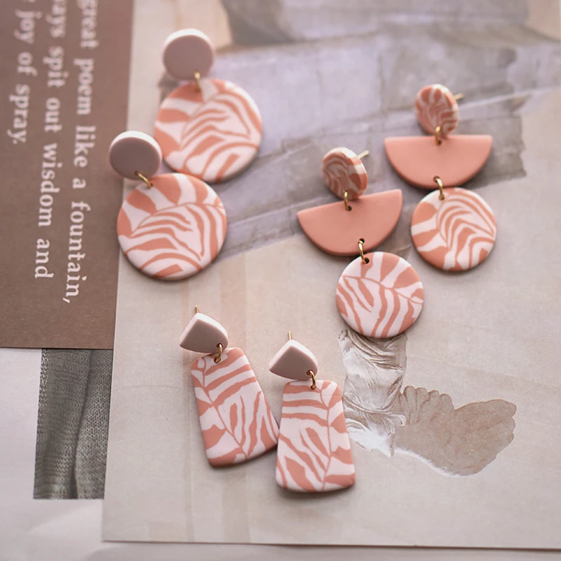 Light Color Version Floral Leaf Zebra Pattern Multi Sizes Dangle Pendant Pink Turquoise Statement Polymer Clay Earrings Sets