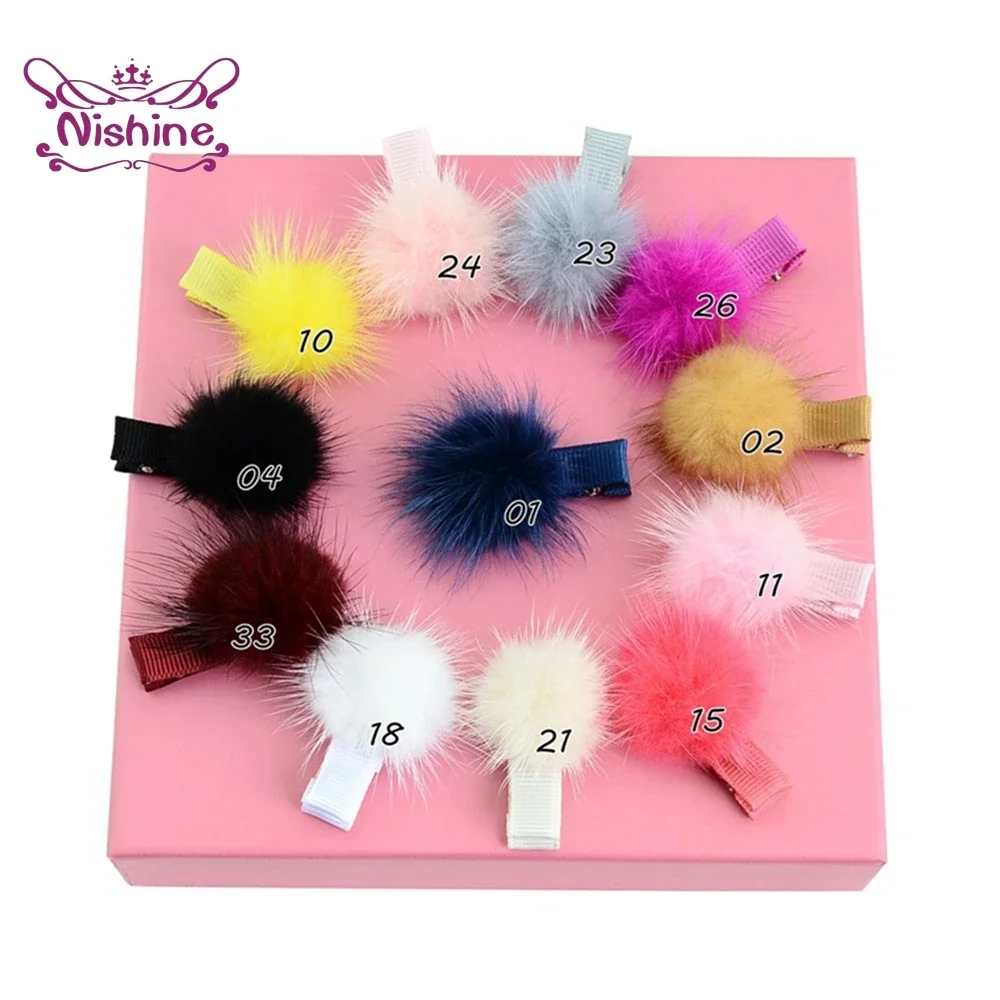 1PCS Solid Color Fur Ball Baby Girls Hairpins Infant Headwear Children Accessories Kid Small Pompon Headwarp Birthday Gifts