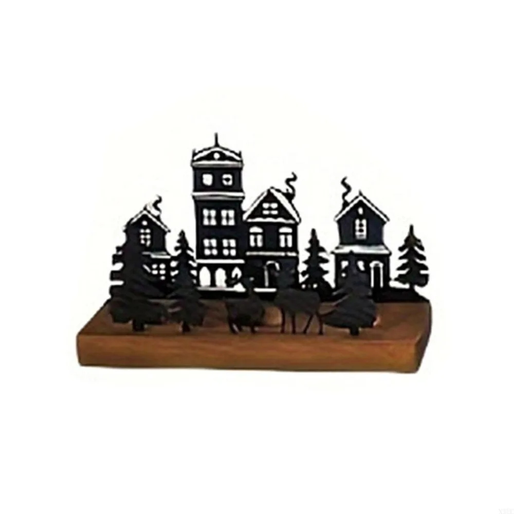 Vintage Christmas Desktop Candle Holder Detachable House Holiday Table Ornament Wooden Base Decorative Christmas Tree Decoration