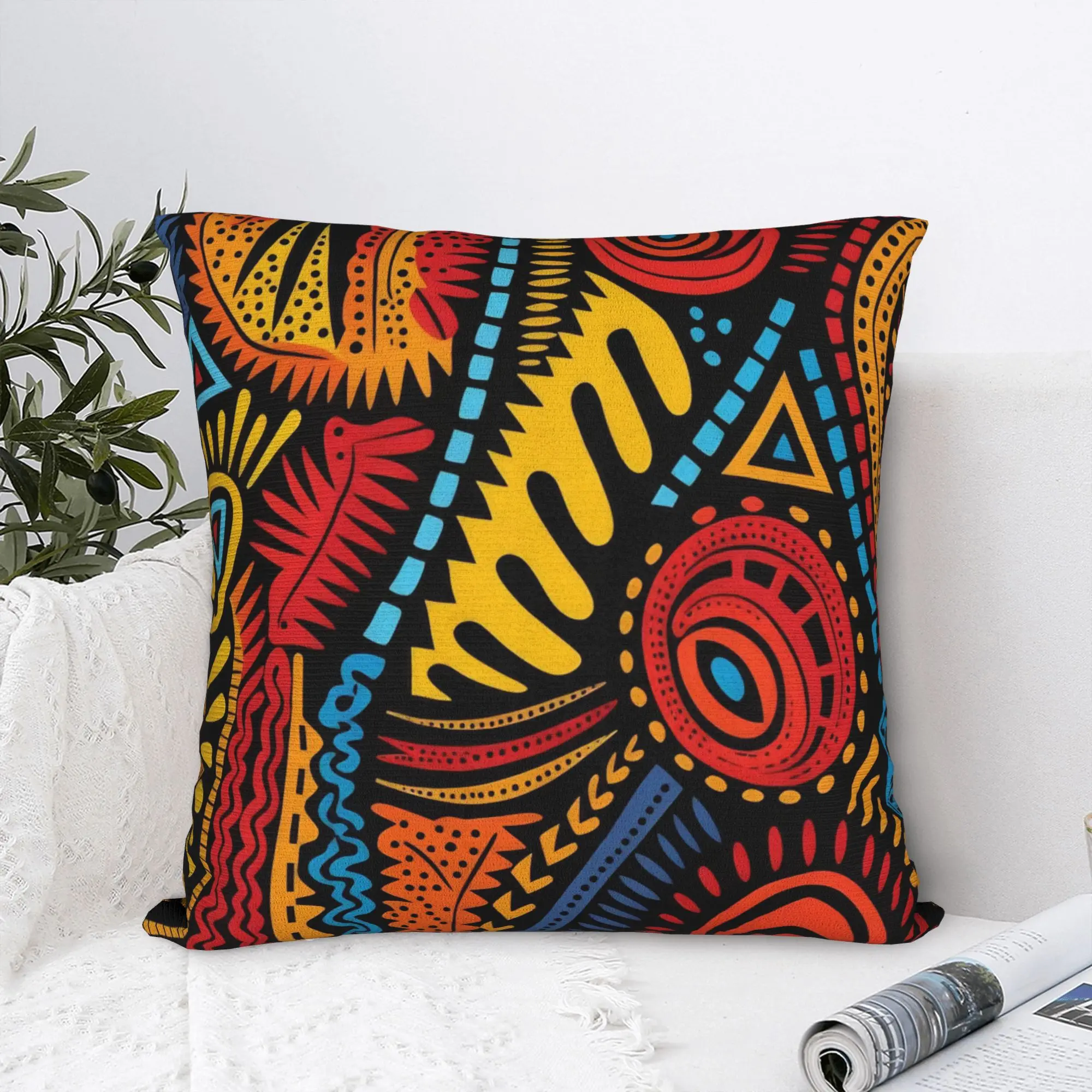 Colorful Traditional Ethnic Tribal Kizomba Square Pillowcases Couch  Cushion Cover Cute Home Decoration Pillowcase 40*40