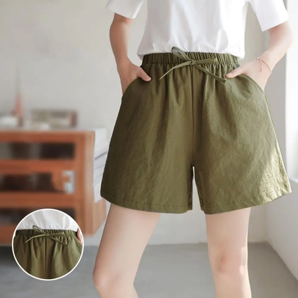 Cotton Linen Women Shorts High Waist Drawstring Casual Sport Shorts Pockets Jogging Homewear Casual Short Pants Pajama Shorts