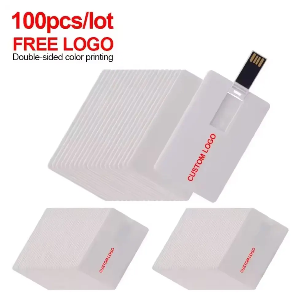 

100PCS Credit Card Memory Storage 4GB 8GB 16GB 32GB USB Flash Drive 64GB 128GB Pen Drive usb 2.0 Free Customized For Gift 1GB 2G