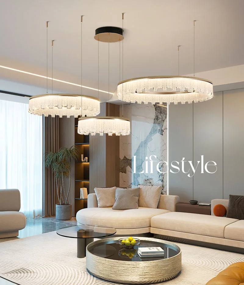 Modern LED Chandelier Light For Bedroom Living Room Luxury Ring Hanging Lamp Home Decor Pendant Light tassel design Lustre Lamp