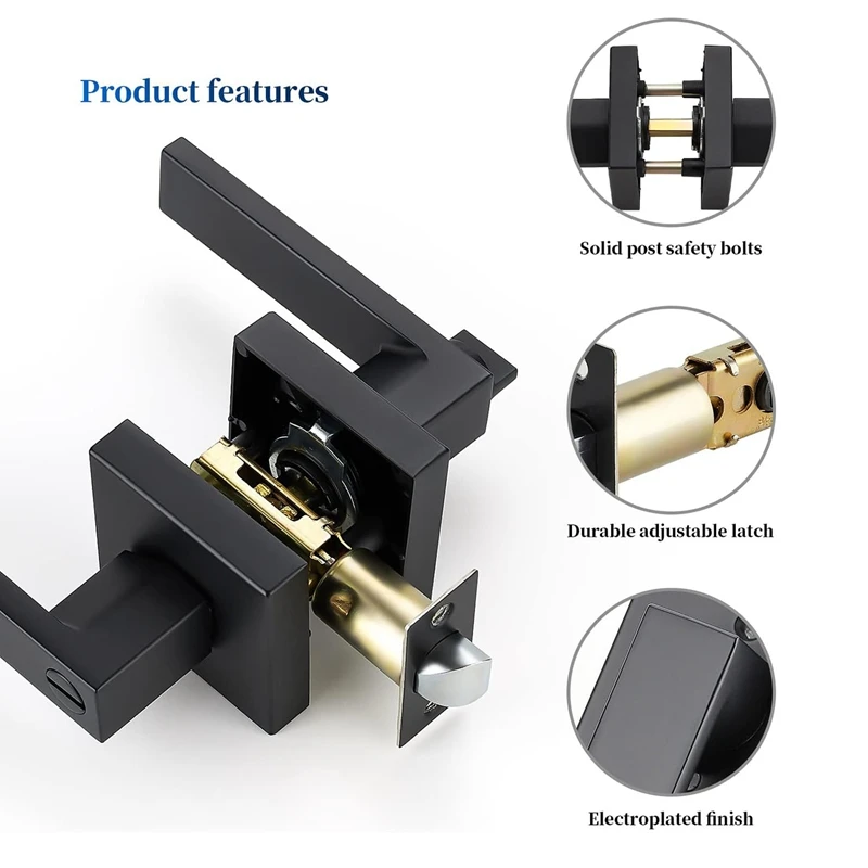 Heavy Duty Door Lever Door Lock Square Door Handle Privacy Door Levers Durable Easy Install Easy To Use