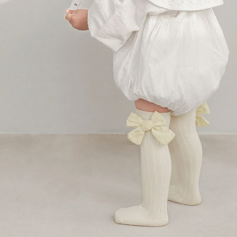 

Spring and Summer Long Tube Girls' Socks Big Bow Tie Children's Medium Tube Socks Combed Cotton