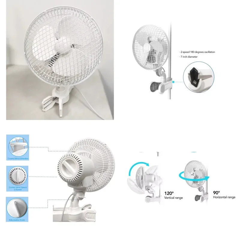 New 8 Inch Oscillating Clip On Fan Adjustable Flexible For Planting Tent Flower Pot