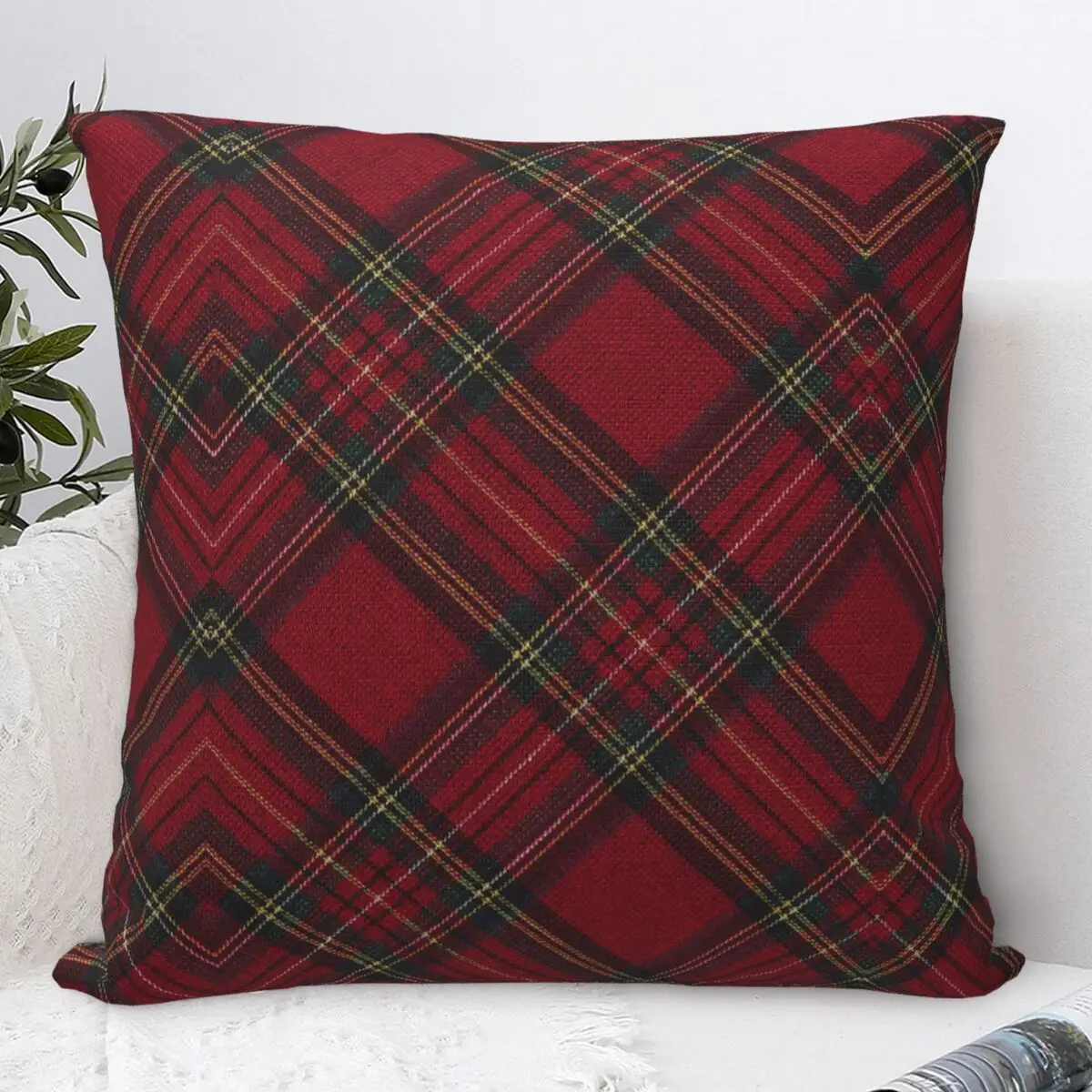 

Pillow Cover Plaid & Holiday Christmas Graphic Cushion Cover Vintage Pillow Case For Office Car Home Decorative Pillowcases