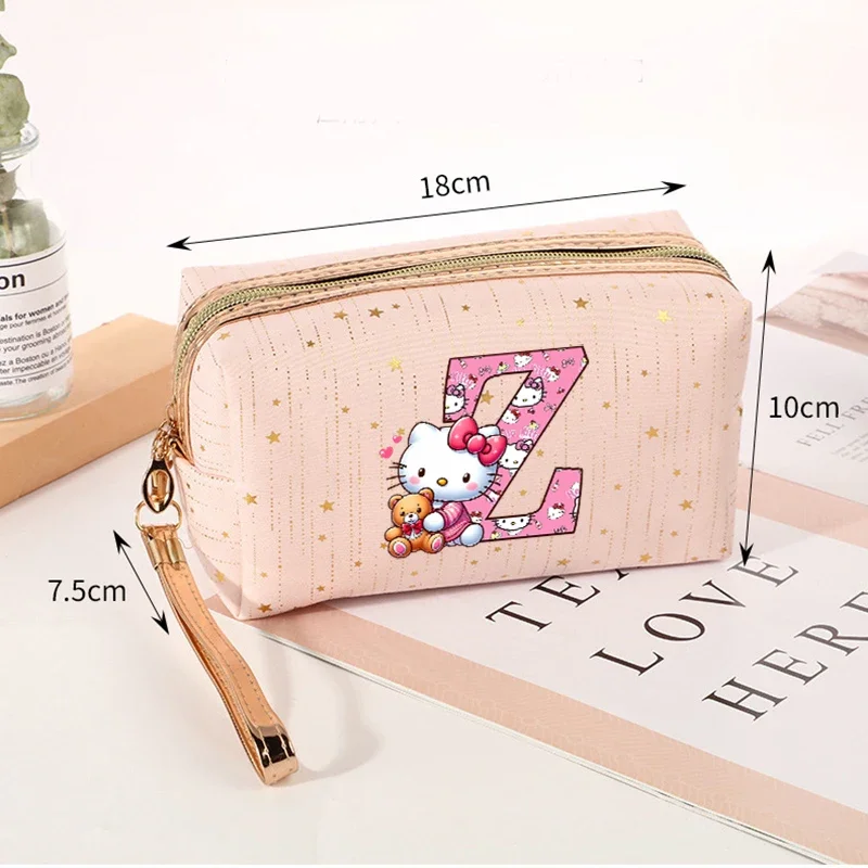 Sanrio Cosmetic Bag Hello Kitty Cute Letter Star Gold Stamping Large Capacity Lovely Light Luxury Travel Essential Makeup Bags