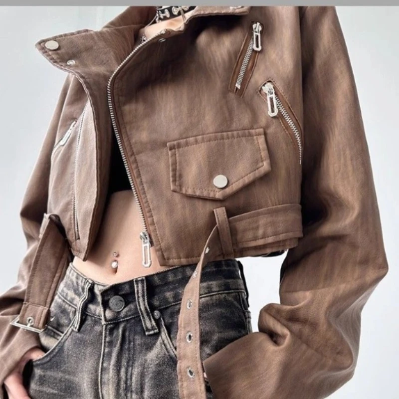 ผู้หญิงใหม่เสื้อลําลอง Retro Retro Harajuku สบายหลวมแบรนด์หรูสั้นหล่อกระเป๋าซิปบางฤดูใบไม้ผลิฤดูใบไม้ผลิ