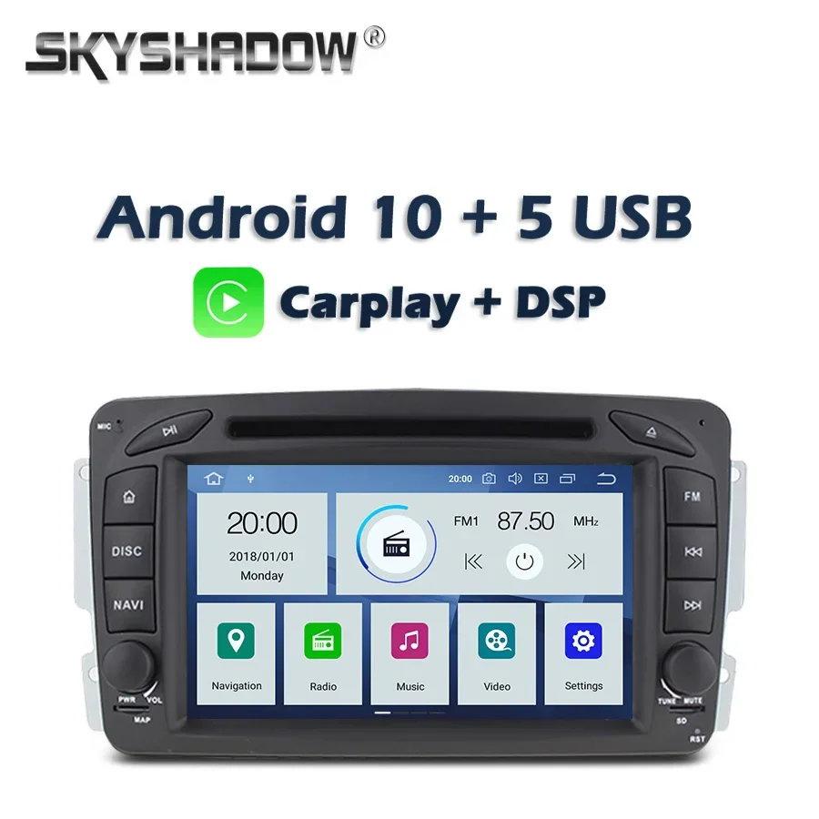 Carplay DSP PX6 Android 10.0 4GB + 64GB Car DVD Player GPS map RDS Radio Bluetooth For Benz W203 Vaneo Vito Viano W168 W209 W163