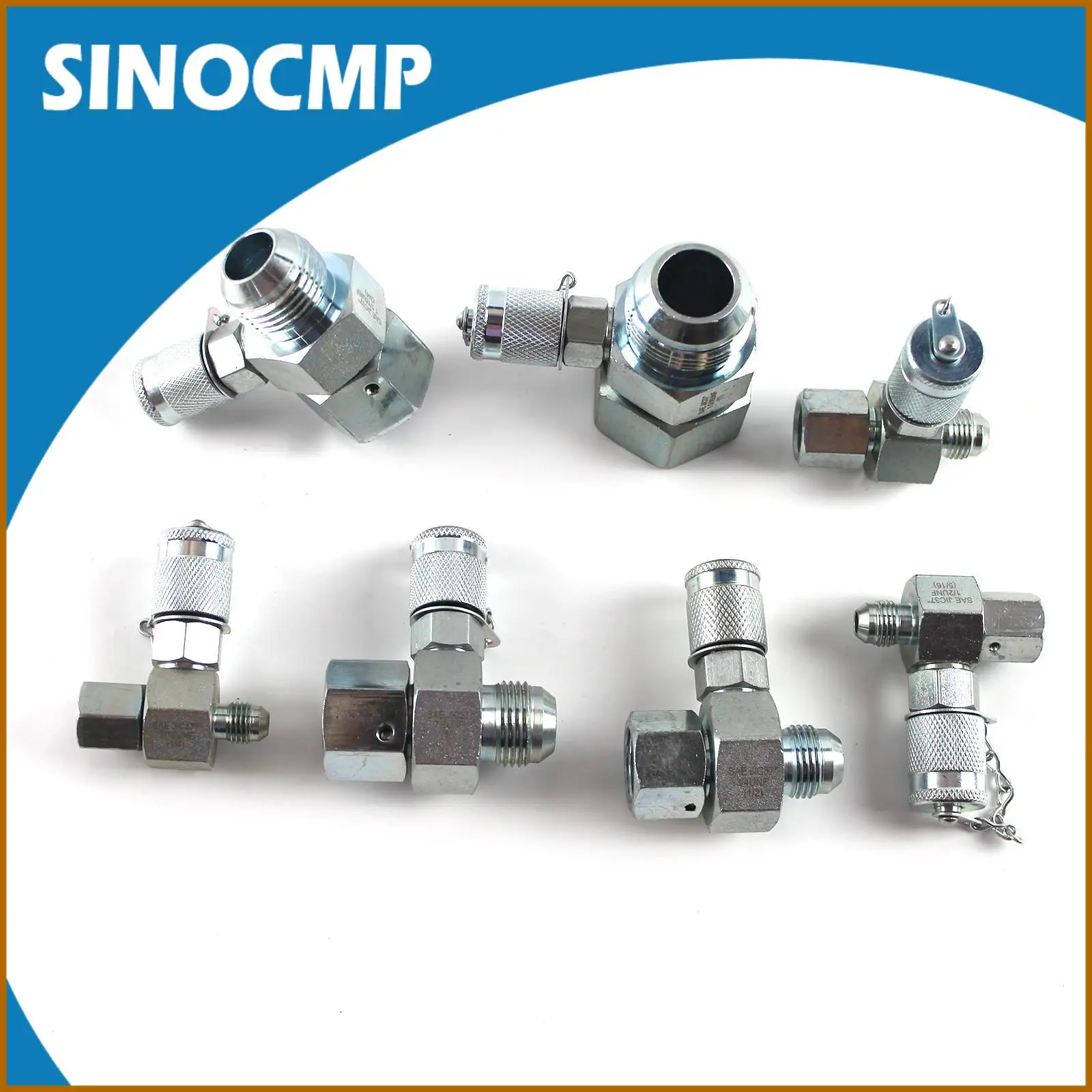 7x/set Hydraulic Swivel Run tees JIC 37° Series Test Coupling Point for Excavator UNF 1-5/16, 1-1/16, 7/8, 3/4, 9/16, 1/2, 7/16