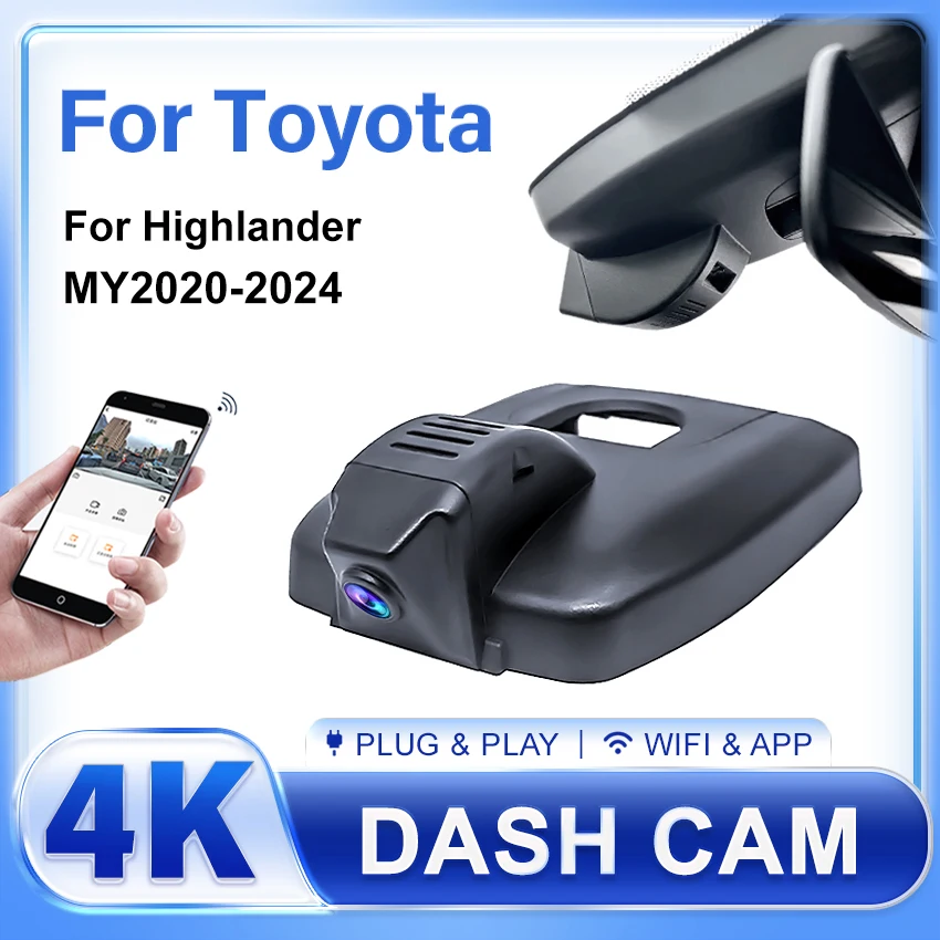 For Toyota Highlander 2020 2021 2022 2023 2024 Plug and Play 4K Dash Cam Camera Recorder Dashcam WIFI Car Dvr Recording Devices