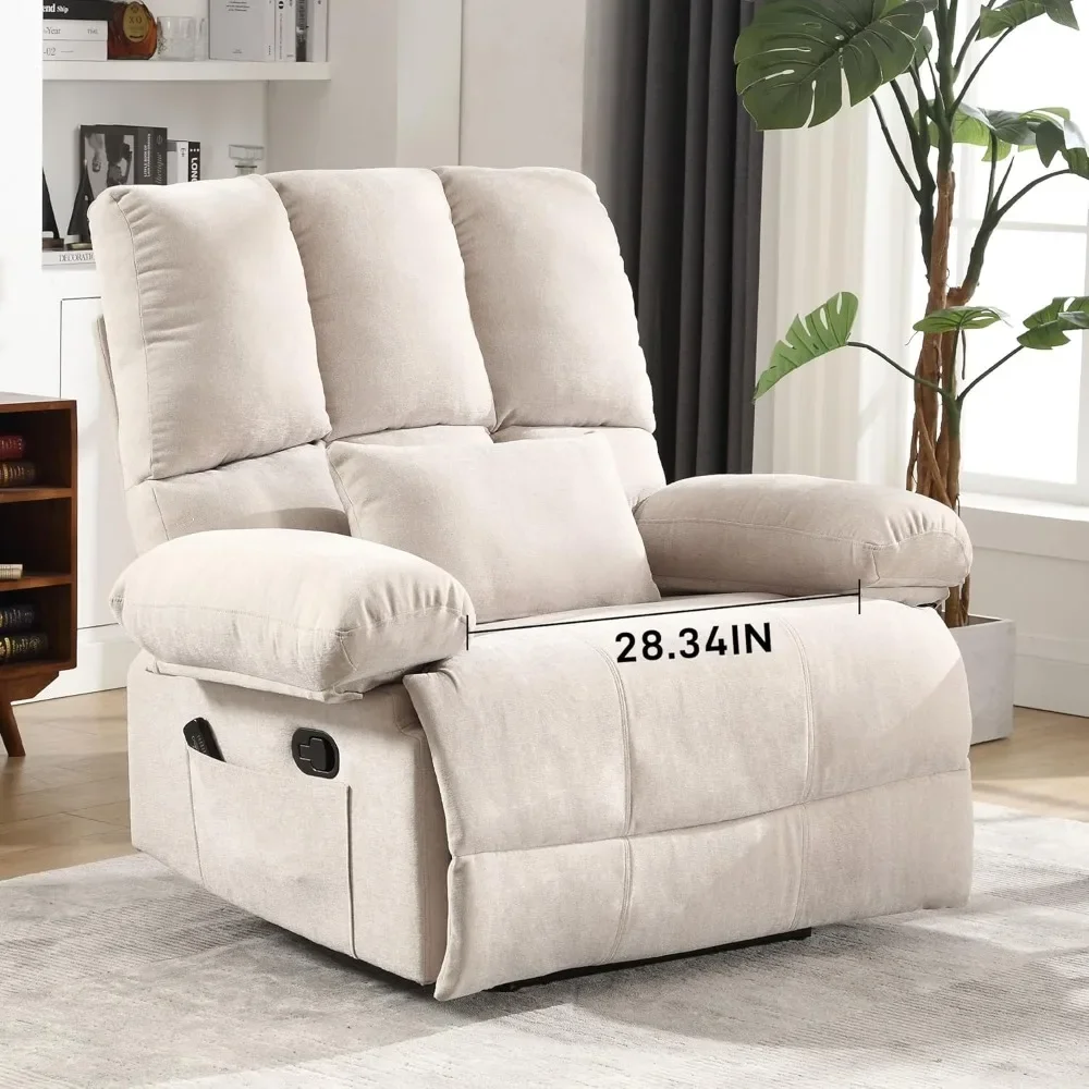 Oversized Recliner Chair 350 lb Weight Capacity, Plus Size 28 inch Large Wide Seat Manual Comfortable Fabric Recliner