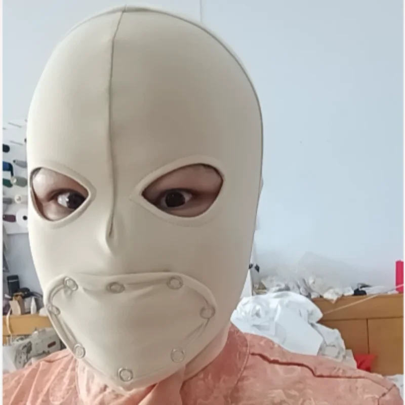 Unisex Double Milk Silk Open Eye Head Cover Opening With Snap Headgear Couple Cosplay Game Head Hood Full Face Cap Breathable