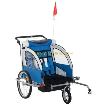 Children's Double Seat Handcart, Bicycle Trailer Dual Function, Outdoor Use, Three Wheels, Waterproof Travel Trailer