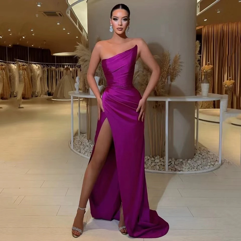 

Angelsbridep Dark Magenta Mermaid Evening Dresses Irregular Neck Off Shoulder Sexy High Slit Prom Dress Bridesmaid Party Gowns