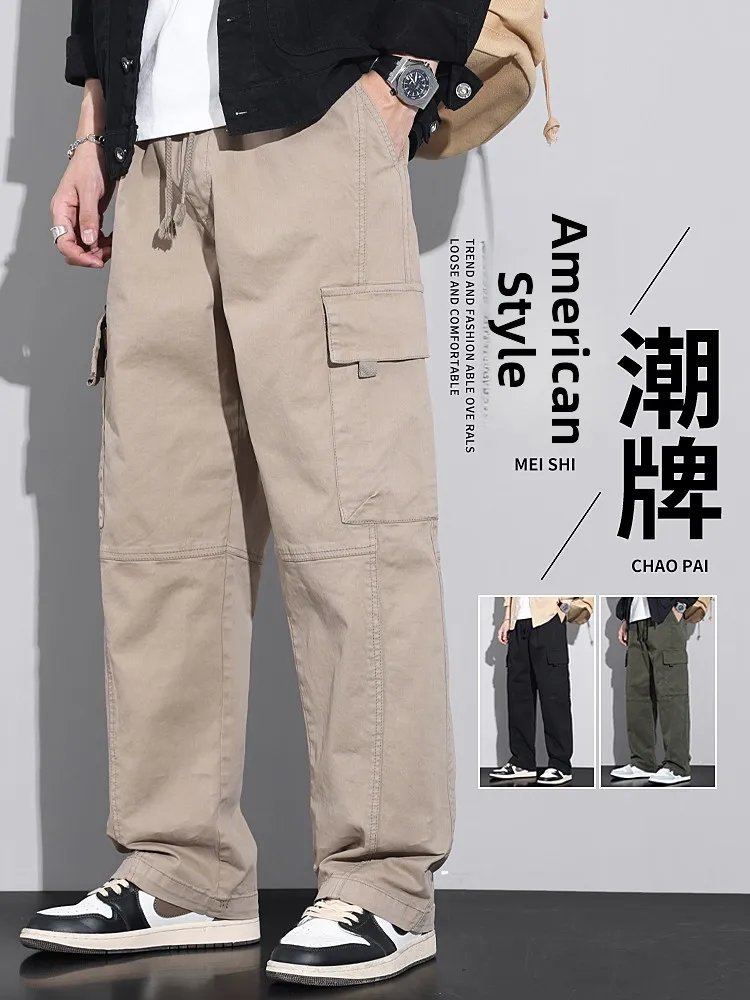 

Мужские хлопковые брюки American Sle для весны и осени, свободного кроя, больших размеров, прямые, повседневные, модные, молодежные