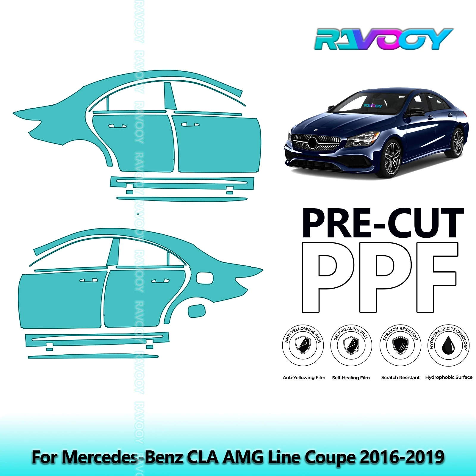 

For Mercedes-Benz CLA AMG Line Coupe 2016-2019 8.5mil Pre-Cut PPF Door & A/B Pillar Kit TPU Paint Protection Film Set