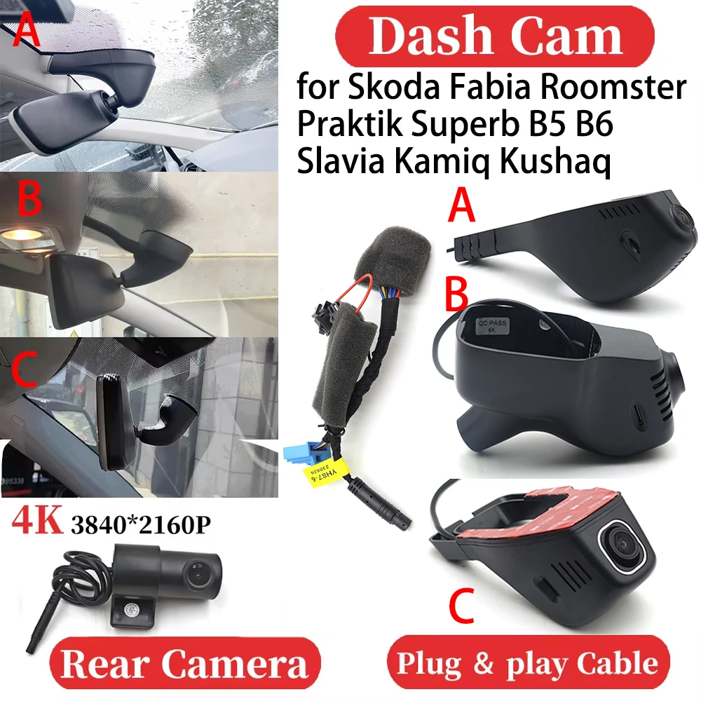 

for Skoda Fabia Roomster Praktik Superb B5 B6 Slavia Kamiq Kushaq UHD Car 4K Video Recorder DVR Dash Cam Dashboard Camera