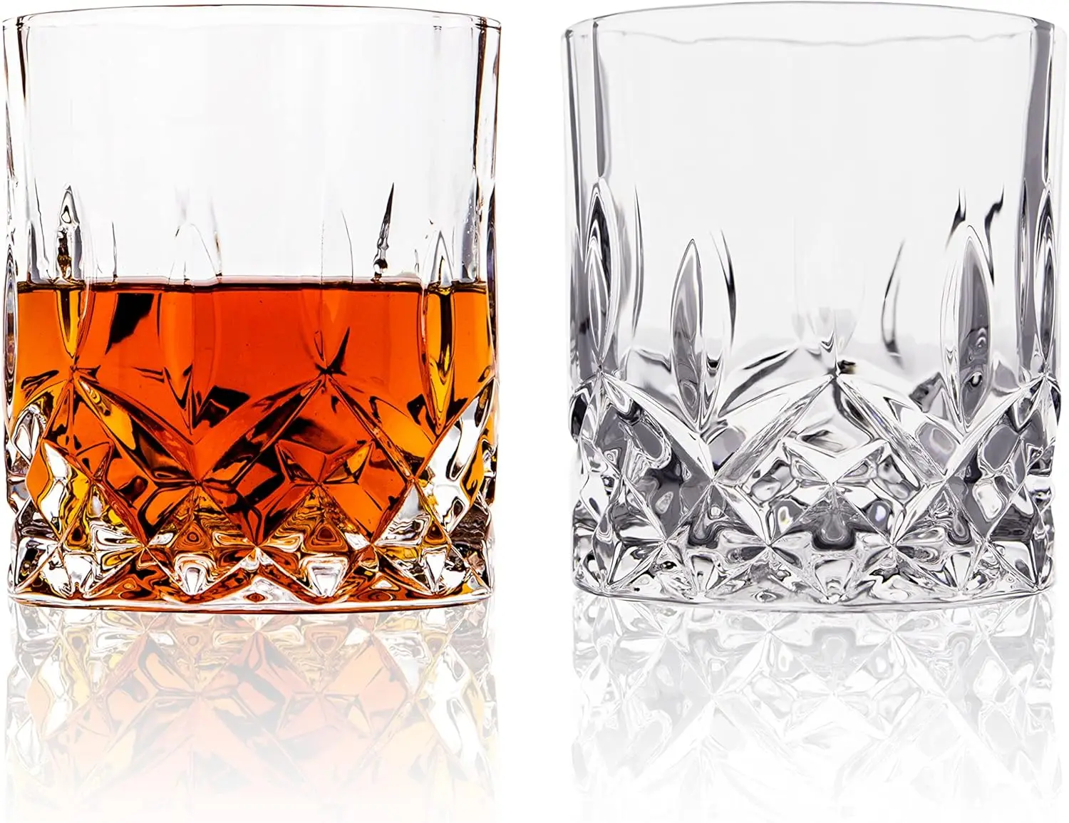 

Crystal Cut Old Fashioned Whiskey Glasses Set of 2, 4, 6-10oz Ultra-Clear Premium Lead-Free Rocks Glass Tumbler For Drinking Bou