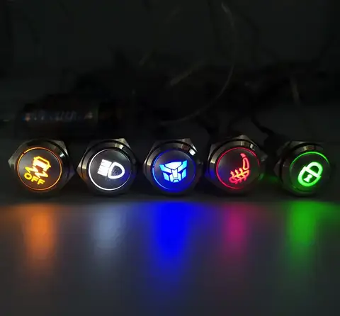 16mm 19mm 22mm Bil Vindrutetorkare Spolare Tryckknapp Lampa Momentan Låsande 12V Strömbrytare 3V 5V 24V 220V LED-ljus Bil 10 best sales knapplampa - №6