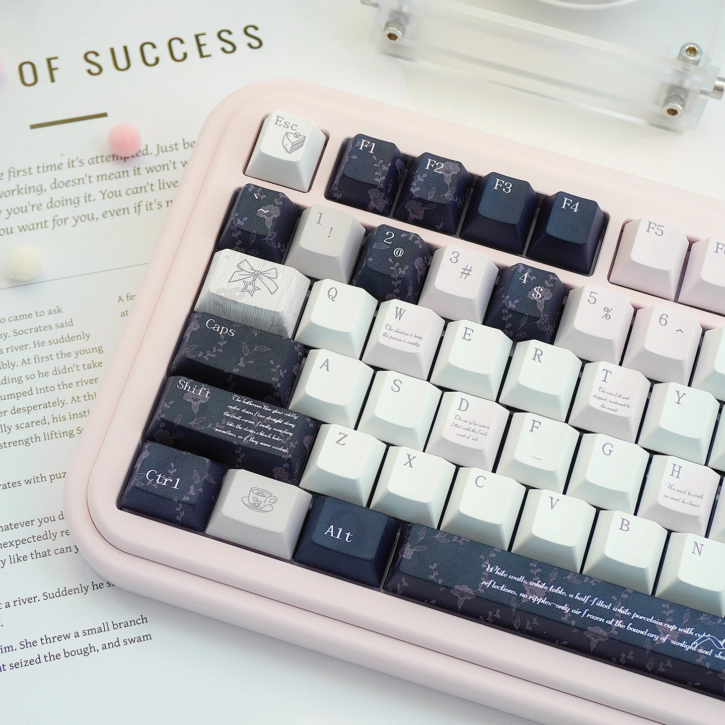 URE Black Veil Pink Cheeks Keycaps Dye-Sub Cherry Profile PBT Keycaps Sets Customized Girls Key Caps For MX Mechanical Keyboard