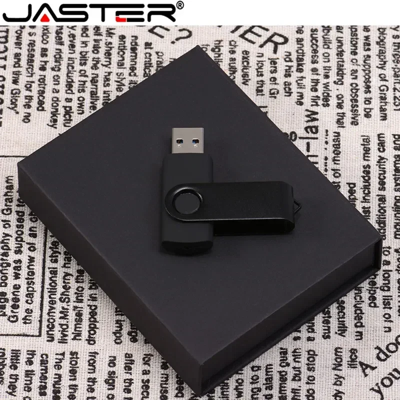 JASTER محرك فلاش USB شعار مخصص مجاني أسود أبيض دوار OTG مع صندوق USB 2.0 8GB 16GB 32GB 64GB ذاكرة عصا هدية الأعمال