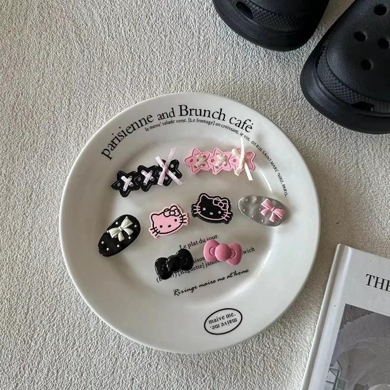 MINISO Black and Pink Serie  Hello Kitty Shoe Charms Accessories Bow Decoration Shoe Charms Buckles Holiday Xmas Gift Idea