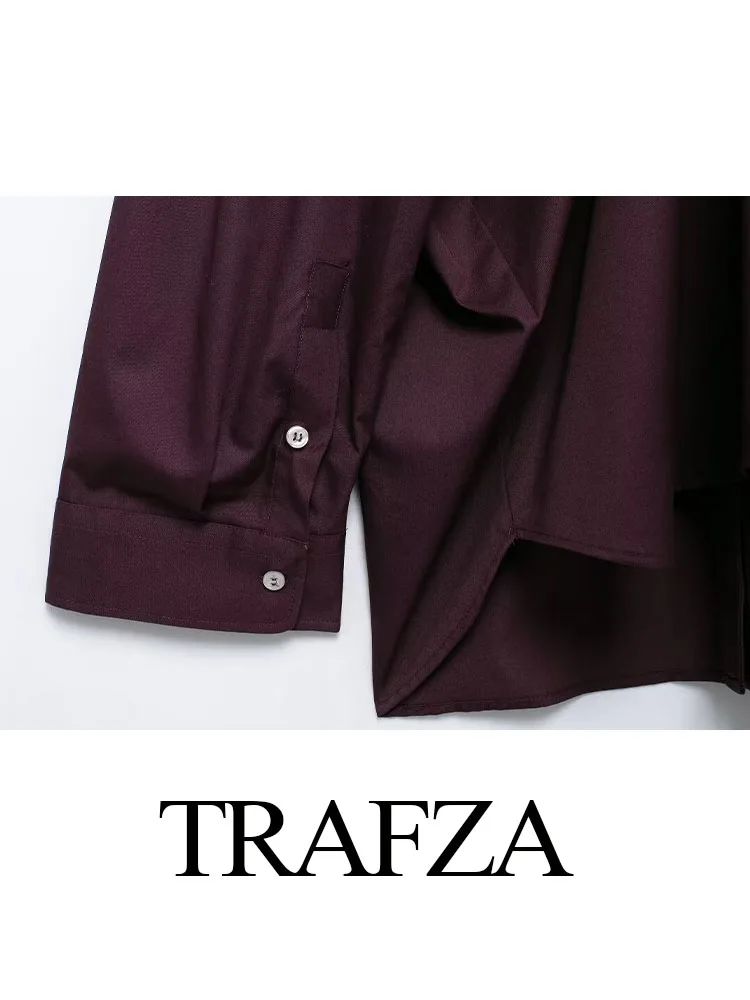 TRAFZA Autumn Fashion Women Loose Blouse Solid Turn-Down Collar Long Sleeves Single Breasted Female Casual Back Fold Shirts