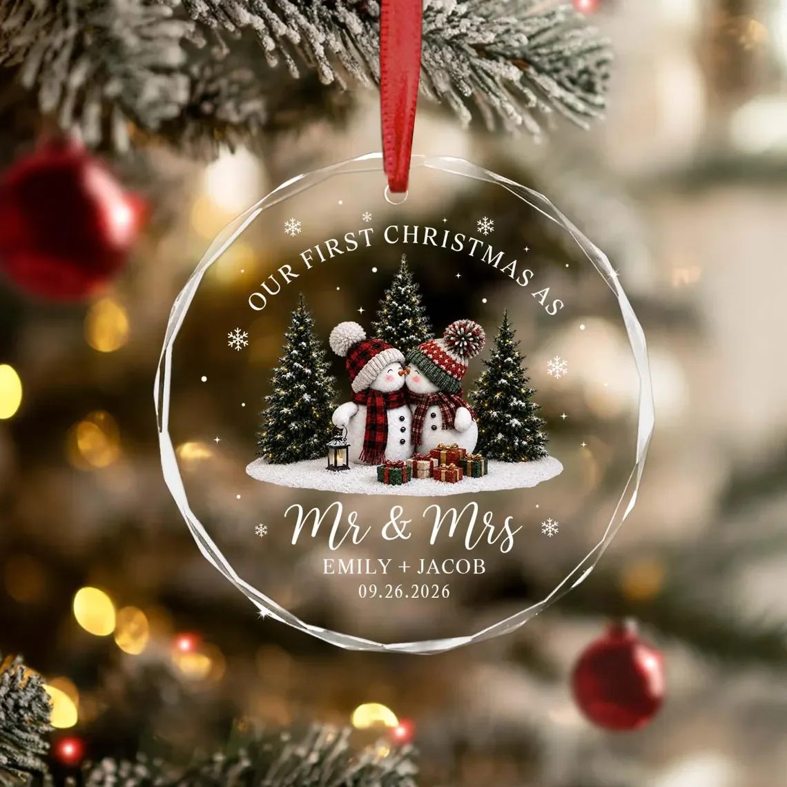 Custom Mr and Mrs Keepsake Personalized Kissing Snowman Couple Ornament Engagement Holiday Gift for Wife Newly Wed Couple Tree