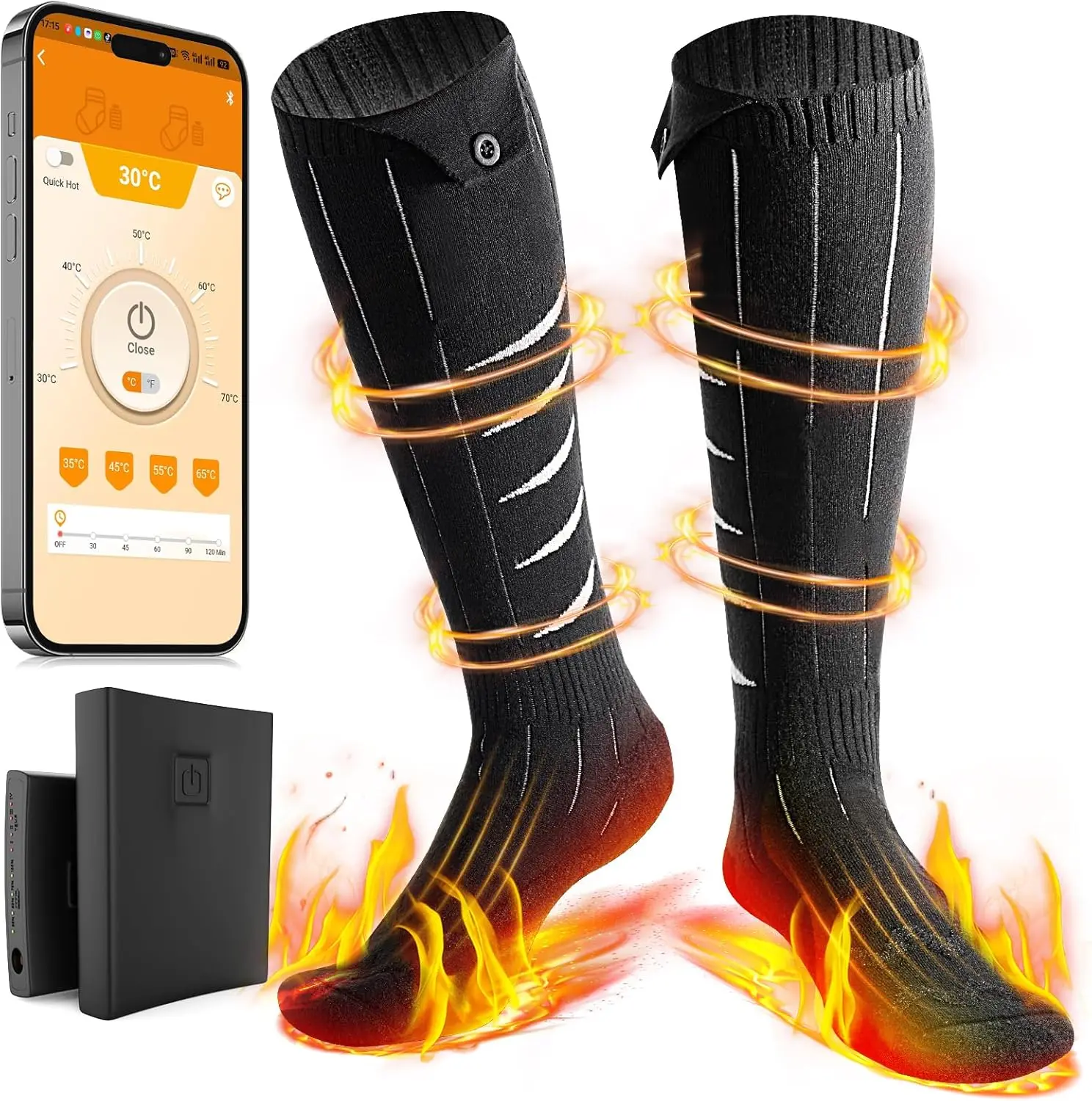 

Rechargeable Heated Socks for Outdoor Activities, 8-Hour Battery, App Control, 4 Heat Levels