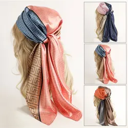 2022 Neckerchief Shawl Wraps Print Silk Satin Scarf Square Women Muslim Hijab Elegant Headband